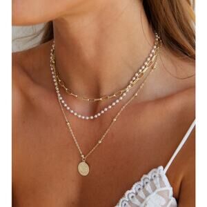 Hello Molly Let It Brew Necklace in GOLD Tone Layered Necklace Set NWT